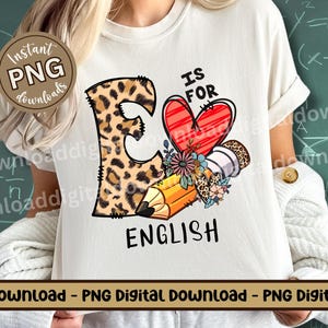 Archivo PNG de profesor de inglés para educadores, sublimación de profesor con estampado de leopardo, gráfico de profesor de inglés para escuela secundaria, universidad, regreso a clases