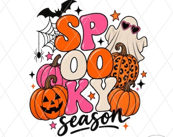 Spooky Season Pastel PNG Graphic, Girly Retro Halloween Sublimation Design