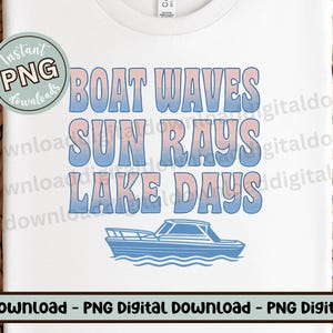 Boot Wellen Sonnenstrahlen See Tage PNG, Retro Sommer See Leben Sublimation Design, Vintage Boot digitaler Download für T-Shirts und Becher