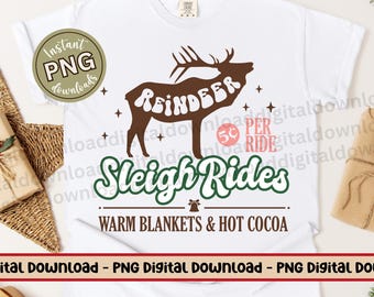 Reindeer Sleigh Rides Christmas PNG File: Vintage Holiday Graphic (Digital Download)