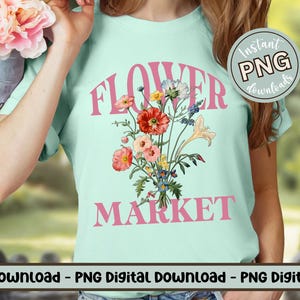 Archivo PNG de mercado de flores, descarga digital de flores silvestres, clipart floral de primavera para sublimación, gráfico floral estilo cottagecore para el Día de la Madre