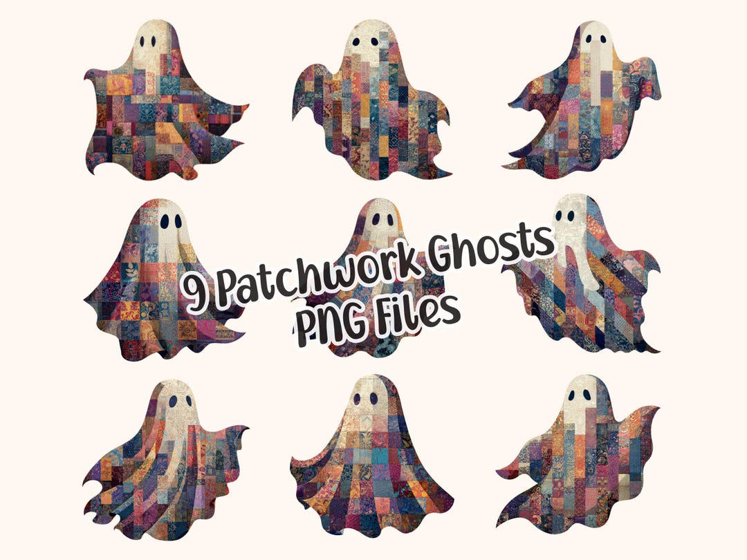 Patchwork Ghost Pattern Quilted Patchwork Ghost PNG Bundle: Halloween Clipart (digital Download ...