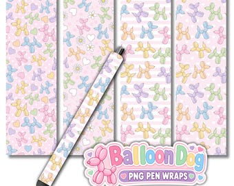 Pastel Balloon Dog PNG Pen Wrap Bundle, Puppy Party Sublimation Design