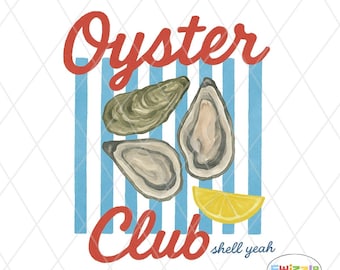 Oyster Club Coastal Seafood PNG: Blue White Stripe Ocean Sublimation Design