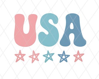 USA Patriotic Retro Doodle Stars PNG, Red White Blue America Sublimation Design