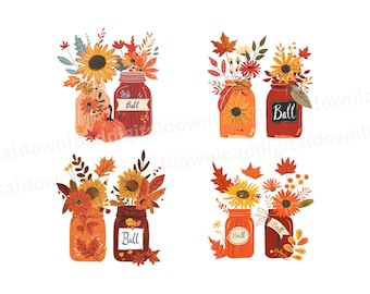 Sunflower Fall Mason Jar PNG Bundle: Autumn Sublimation Designs