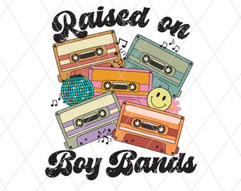 Criado con boy bands PNG, diseño de sublimación de casete de música pop retro de los 90