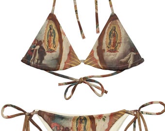 Lady of Guadalupe String Bikini Set, Virgin Mary Bikini Set