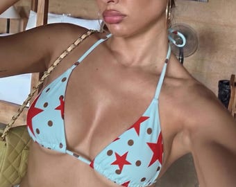 Polka Dot Stars String Triangle Bikini Top