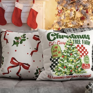 Christmas Tree Farm Faux Suede Square Pillow, Reversible Christmas Home Decor, Old Fashioned Christmas Pillow Cover and Pillow
