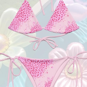 Pink Leopard Print String Bikini Set