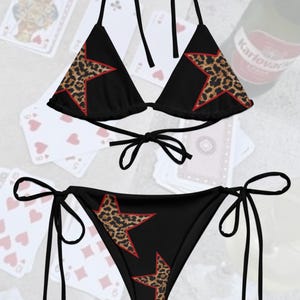 Leopard Print Star Black String Bikini Set