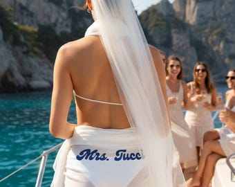 Personalized Bridal Beach Sarong, Mrs. Last Name, Honeymoon Cover-Up