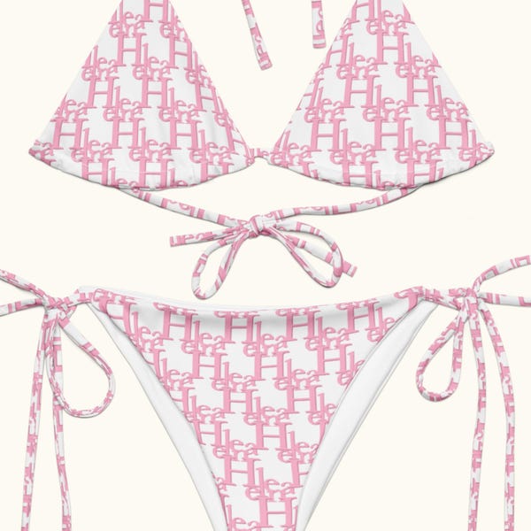 Your Name Monogram String Bikini Set with Luxury Look Your Name Logo Pattern, Personalized Monogram Bikini Set, Designer Style Swimwear Gift