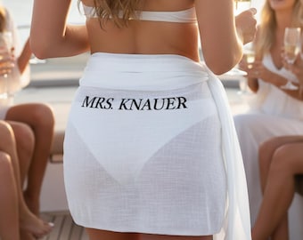 Personalisierte Braut Strand Sarong, Frau Nachname, Flitterwochen Cover-Up