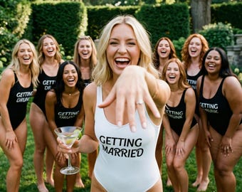 Custom Getting Married Getting Drunk Swimsuit Set, Bride and Bridesmaids Swim Set