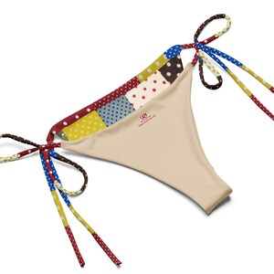 Polka Dot Patchwork String Bikini Set, Retro Vintage Inspired Recycled Bikini, Adjustable Tie Swimwear, Size Inclusive Bikini