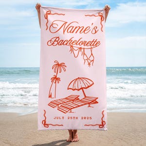 Personalized Bachelorette Beach Towel, Custom Name Bridal Party Gift, Girls Trip Pool Towel