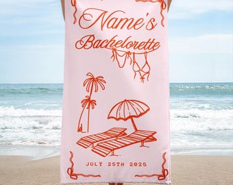 Personalized Bachelorette Beach Towel, Custom Name Bridal Party Gift, Girls Trip Pool Towel
