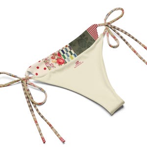 Patchwork Retro Floral String Bikini Set, Vintage Inspired Patchwork Bikini, Adjustable Tie Bikini Top and Bottom, Size Inclusive Swimwear