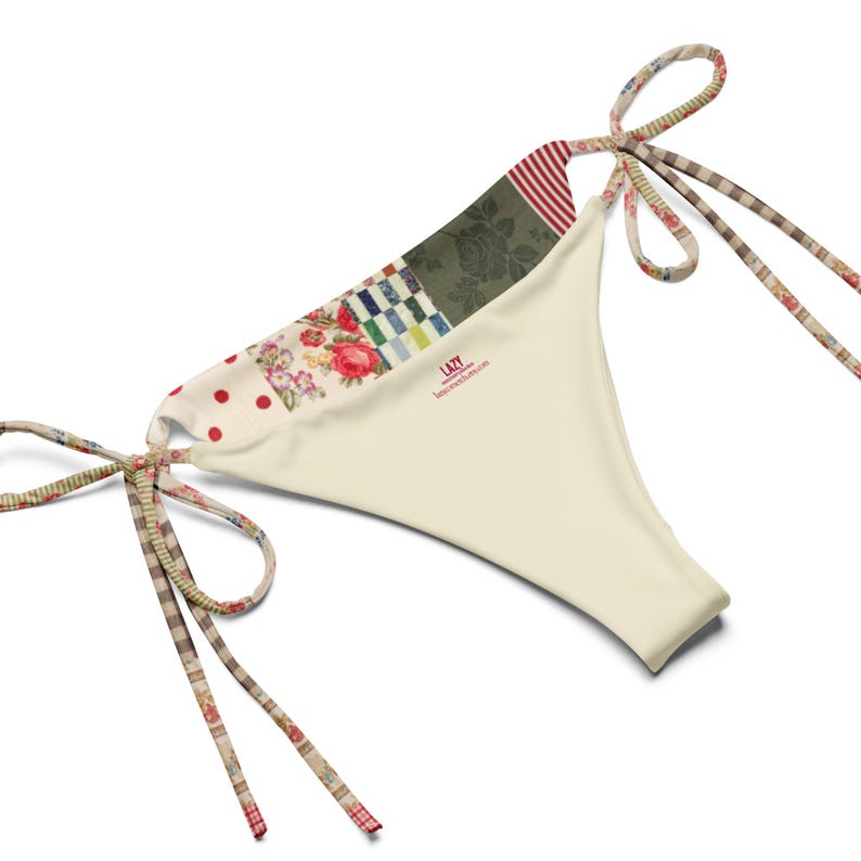 Patchwork Retro Floral String Bikini Set, Vintage Inspired Patchwork Bikini, Adjustable Tie Bikini Top and Bottom, Size Inclusive Swimwear