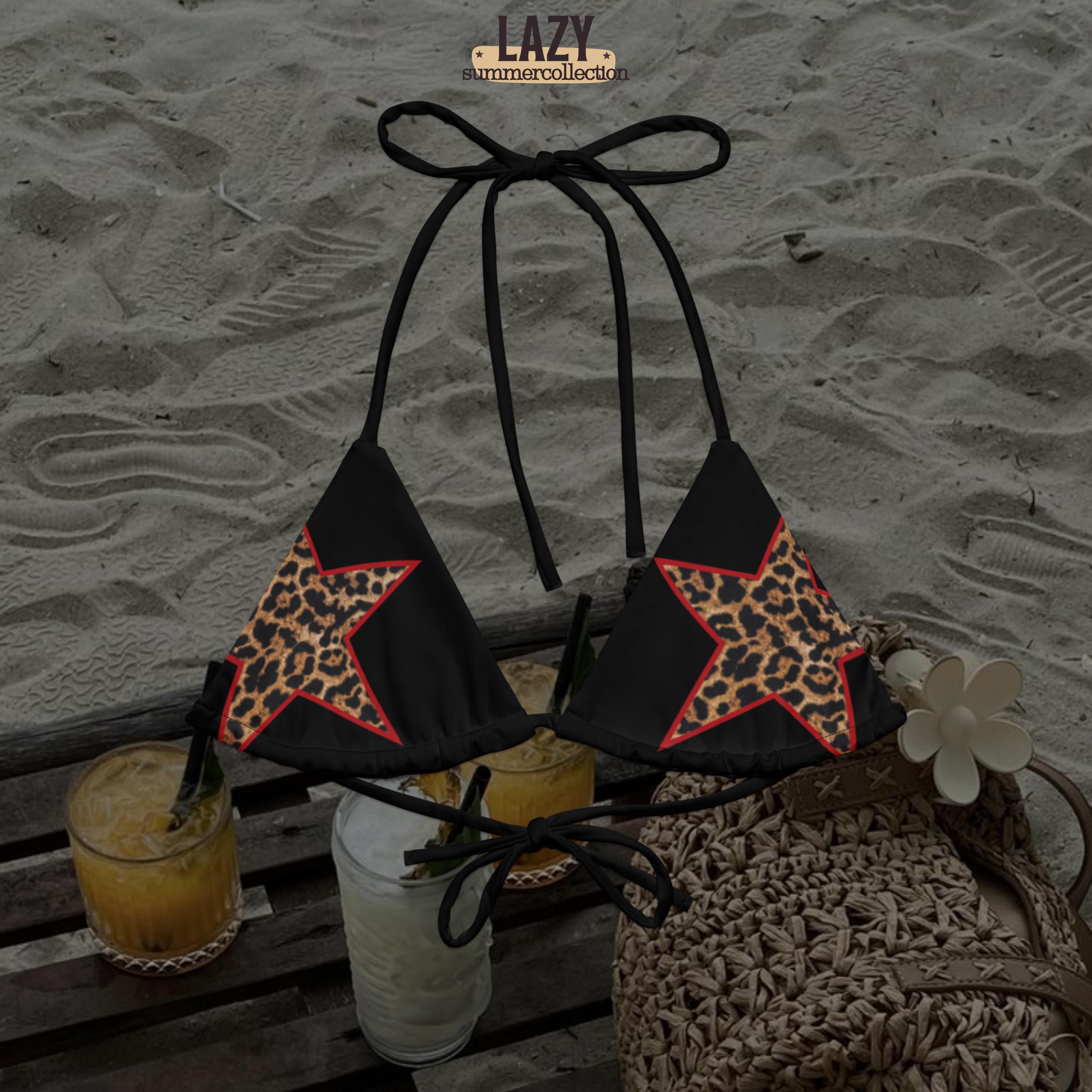 Leopard Print Star String Triangle Bikini Top