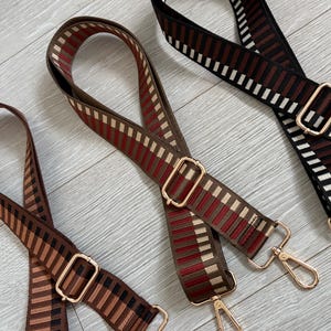 Adjustable Striped Bag Strap - Replacement Purse Strap with Gold Hardware