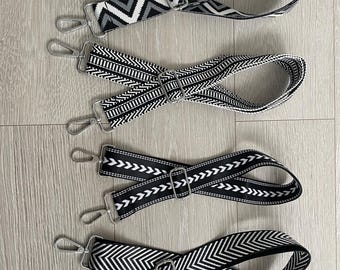 Mix of Black coloured Woven Bag Strap: Adjustable Crossbody Replacement with Silver Hardware