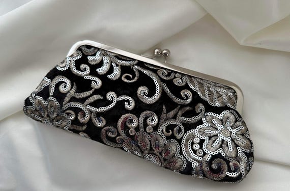 Glamorous Black Clutch Evening Bag With Sequin Design Prom Purse