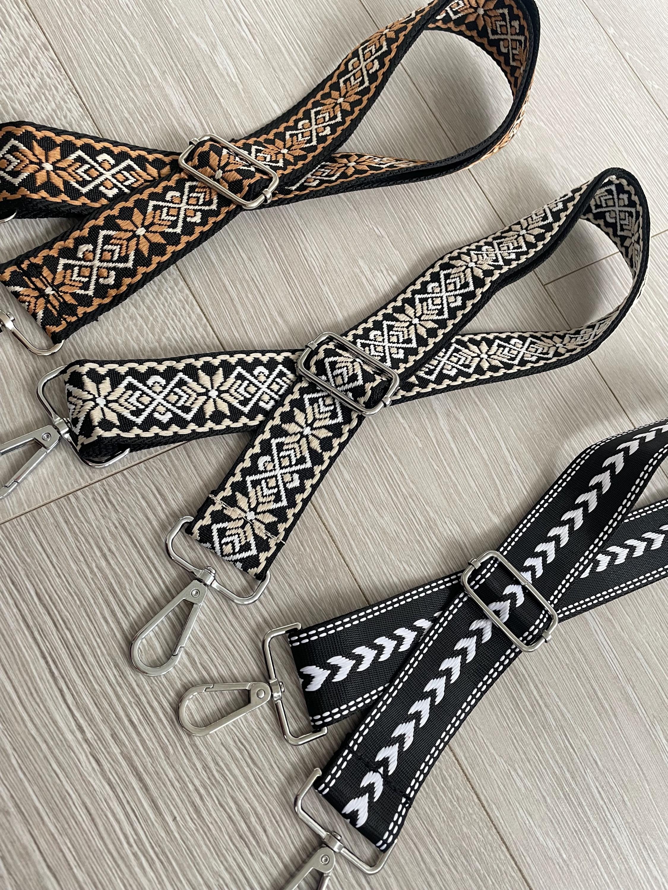 Patterned Bag Strap With Silver Hardware, Adjustable 