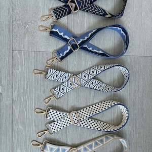Blue Patterned Crossbody Bag Strap, Adjustable Replacement Strap