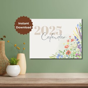 Kalender 2025 Afdrukbare bloemenkalender maandkalender wandkalender 2025, Sunday Start, digitale download-pdf 11 x 8,5 inch, Letter-formaat