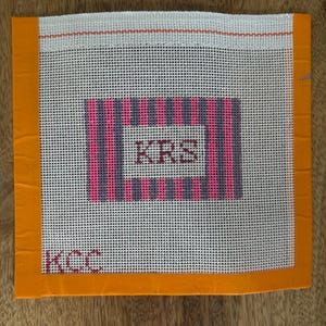Luggage Tag Hand Painted Monogram Needlepoint Canvas “KRS”