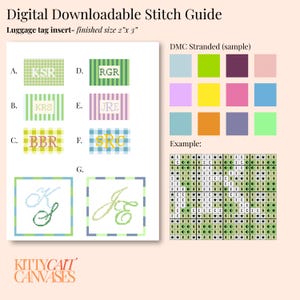 Needlepoint Stitch Guide - Initials Luggage Tag - Digital Download - 1 guide for immediate download ( M C R ) - message for customization