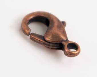 30 Antique Copper Lobster Clasp - 12mm 12x7mm Copper Parrot Clasps Lobster Claw Clasp - LOB12B