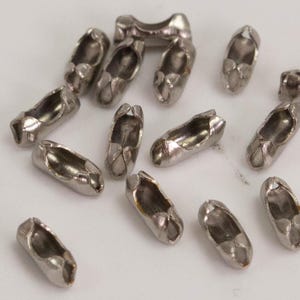 100pcs of Rhodium Plated ball chain connector for 1.5mm and 1.2mm chain - Insert Type - BALLCON15