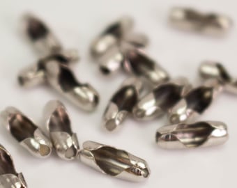 Conectores de cadena de bolas de plata antigua: cierres de hierro chapados en rodio de 2,4 mm - 100 piezas