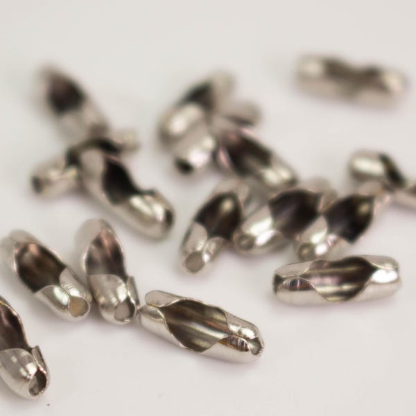 Antique Silver Ball Chain Connectors: 2.4mm Rhodium Plated Iron Clasps - 100pcs