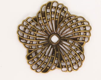 Antiqued Brass finished Hibiscus Flower filigree focal L:ink - 34mm 50 pcs - Bulk Pack