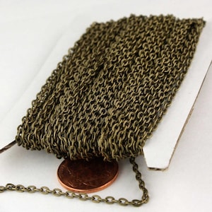 Antique Brass Finished Flat Cable Chains - 3x2.2mm unsoldered 50 feet - Bulk Spool