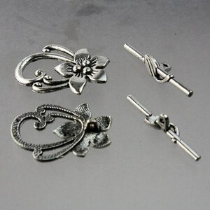 sets Antique Silver Plated Flower Sturdy Toggle Clasps 10 pcs - Bulk Pack image 2