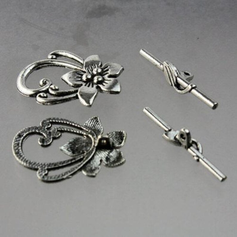 sets Antique Silver Plated Flower Sturdy Toggle Clasps 10 pcs - Bulk Pack image 2