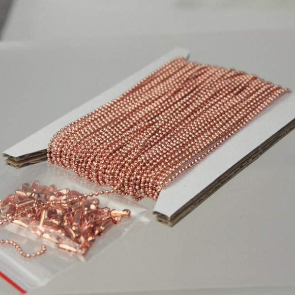 10 feet Copper Ball Chain of FACET micro ball chain bulk chain - 1.2mm ball w/ FREE 10 connectors (Insert type) - 12DC