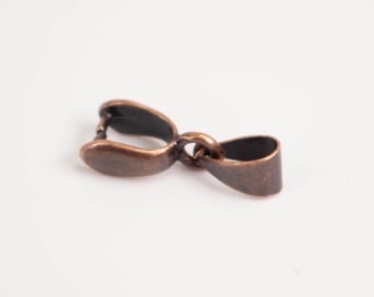 Antique Copper Plated Brass Pinch Bails: Pendant Clasps, 15mm 20pcs - Bulk Pack