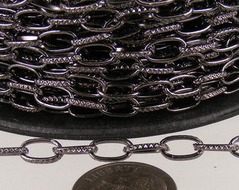 32 ft. Textured Gunmetal finished Drawn Oval Cable chain - 9x4.5mm unsoldered link- 9045DR