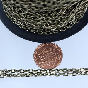 Antique Brass finished Textured Cable Chain - 4X3mm unsoldered link - 43TEX 50 feet - Bulk Spool