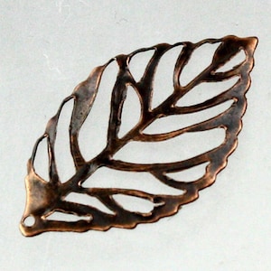 Antique Copper Plated Finished Leaf Dangle Pendant Drop - 23.5x13.5mm 50 pcs - Bulk Pack