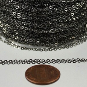 32 ft Gunmetal Chain - 2.4x1.7mm SOLDER Cable Chain - little Oval Flat Soldered Cable Chain - Bulk Dainty Delicate Chain - 2417F