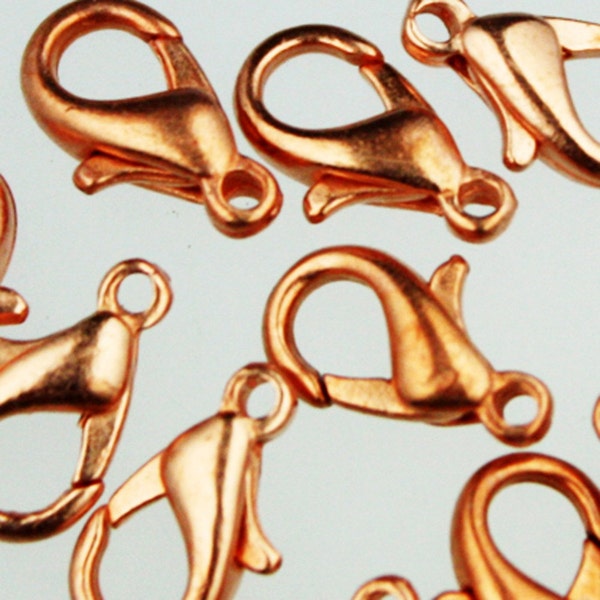 100 Copper Lobster Clasp - 12mm 12x7mm Bright Copper Parrot Clasps Lobster Claw Clasp - LOB12B