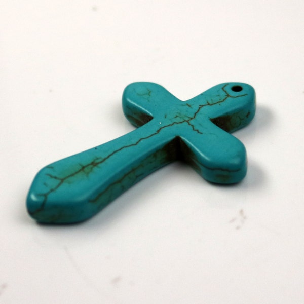 5 pcs Cross Pendant - Howlite Turquoise CROSS Pendant - 44x29mm 13/4x1.15inch 5mm thickness
